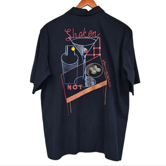 Tori Richard "Shaken not Stirred" Embroidered Black Short Sleeve Button-up Large - Picture 1 of 8
